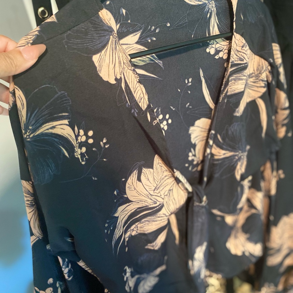 Floral Black and Beige Blouse